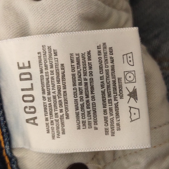 Agolde Size 27 Riley High Rise Straight Crop Button Fly Distressed Blue Jeans - Picture 14 of 16